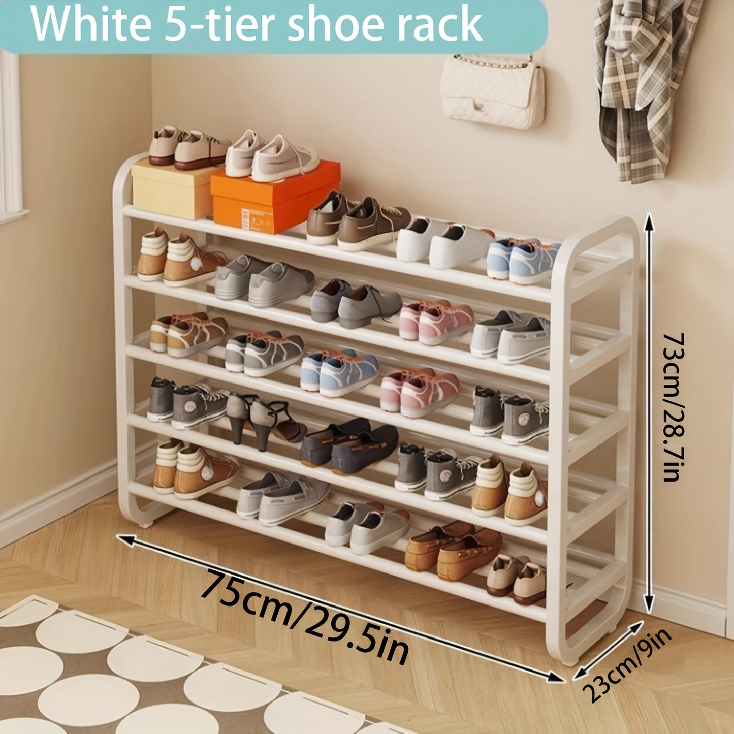 Space-Saving 5-Tier Shoe Rack, Durable, Narrow Design, Multi-Layer Iron Craftsmanship, No Wood, Floor Mount, With Electricity-Free Use For Entryway And Dorm Storage, Living Room Compatible
