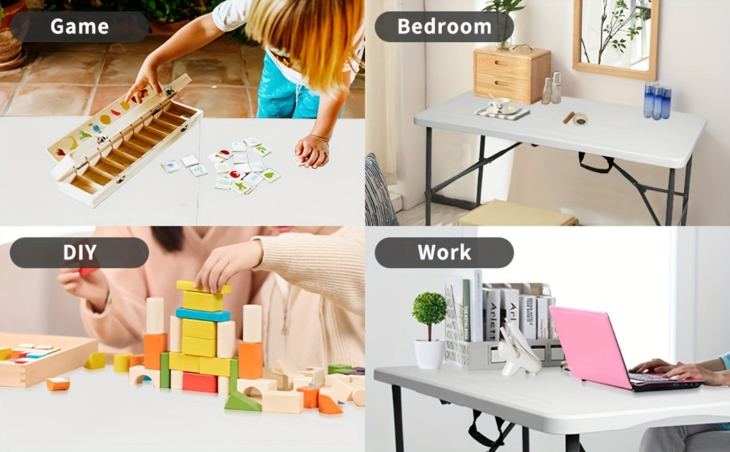 Folding Table 4ft or 6ft Plastic Portable Table with Carrying Handle for Indoor Outdoor, Picnic Party Camping Dining Banquet Table, White or Black
