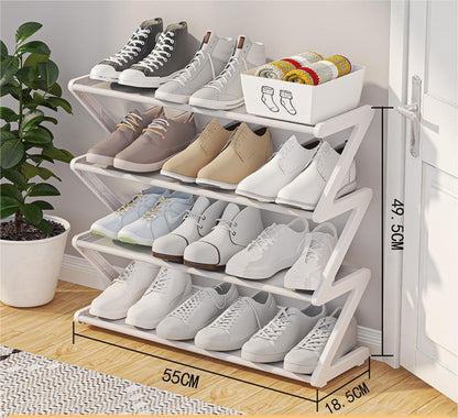 Foldable Z-Design Shoe Rack Large Capacity Non-Woven Entryway Shoe Organizer – Space-Saving Portable Shoe Storage for Foyer, Hallway & Door, Black & Pink