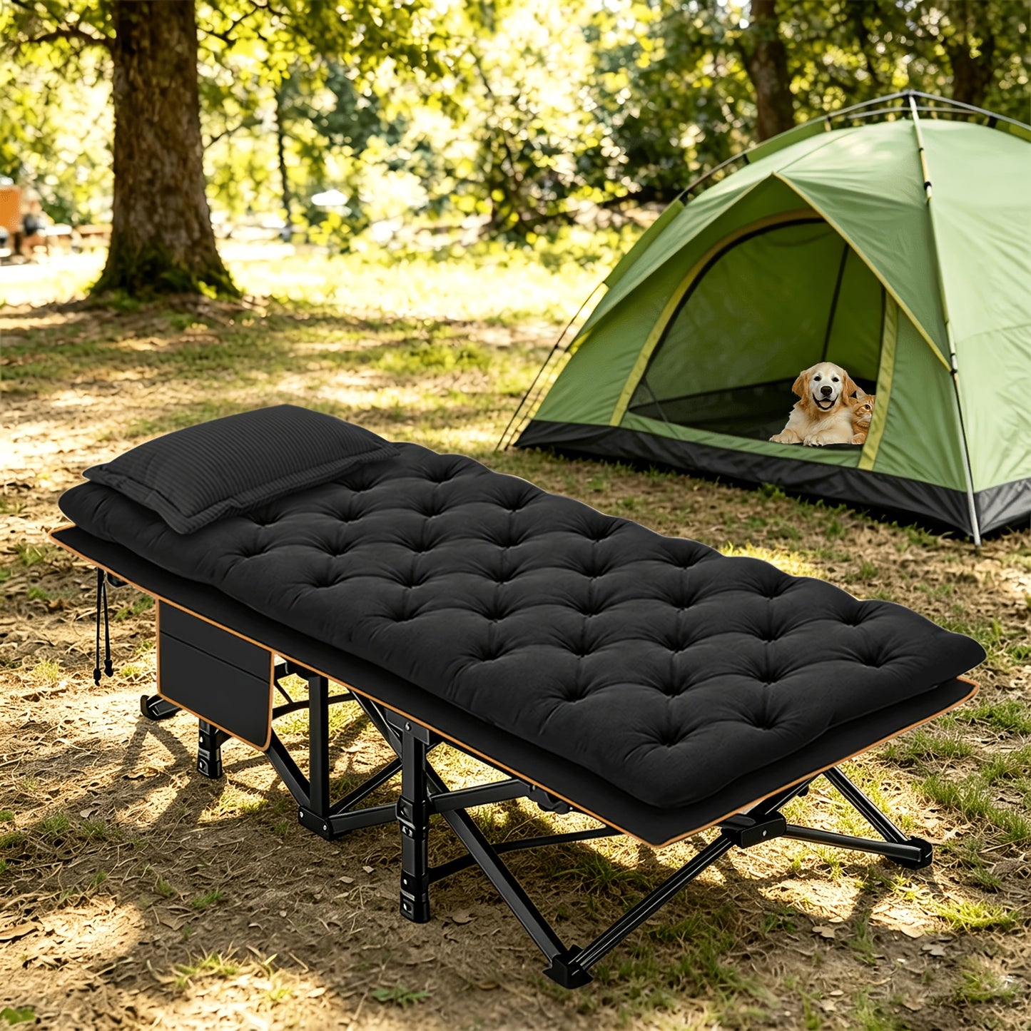 59inBed Frame Sold Separately Adult Camping Bed 28 Inch Wide Heavy-duty Folding Bed, Portable Folding Bed With Cushion, Pillow, And Handbag - No Assembly Required, Napping Bed, Guest Bed, Sofa Bed. Suitable For Camping, Beaches, RVs 510/610/710 Lbs