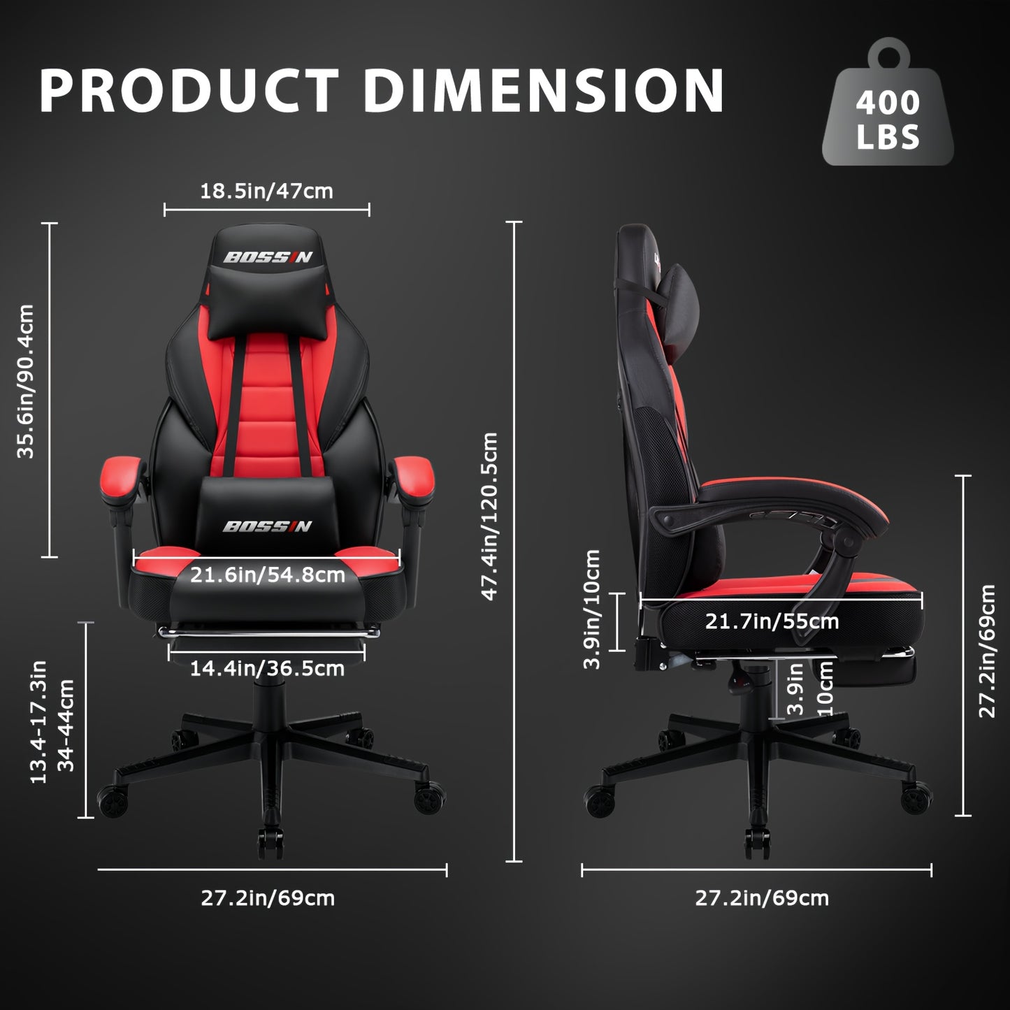Big And Tall Gaming Chair, Video Game Chair with Footrest And Massage Lumbar Support, 400Lb Capacity Office Chair, Ergonomic Computer Chair Height Adjustable with Swivel Seat And Headrest for Adults