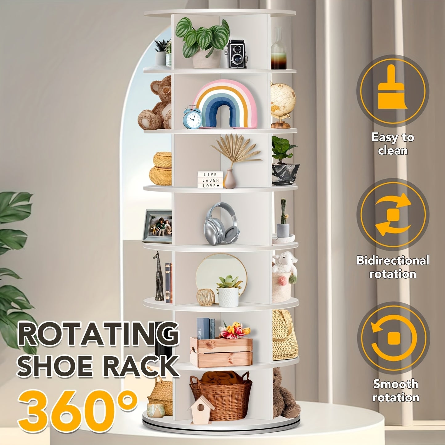 Rotating Shoe Rack Tower, 7 Tier Revolving Shoe Rack, 360° Spinning Shoe Rack for Closet, Vertical Shoe Tower Organizer, Easy to Assemble Closet Organizers And Storage for Handbag, Shoe