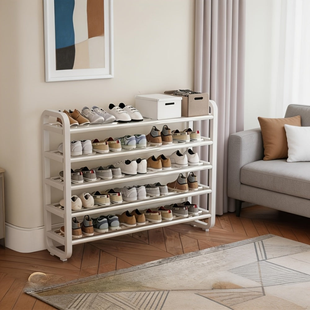 5-Layer Space-Saving Shoe Rack – Holds 18 Pairs | Black & White