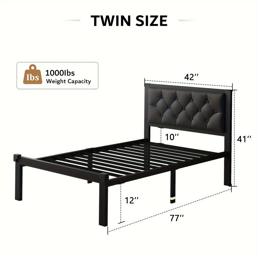 Platform Bed Frame with Button-Tufted Headboard, 12 Inch Under-Bed Storage Space, Steel Slat Support, No Box Spring Needed, Easy Assembly, Twin Full Queen