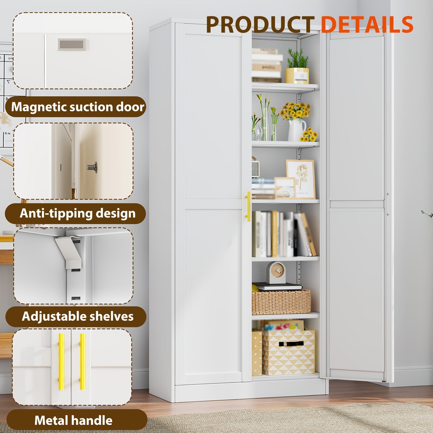 GEITIN 75.2" Metal Storage Pantry Cabinet with Two Doors