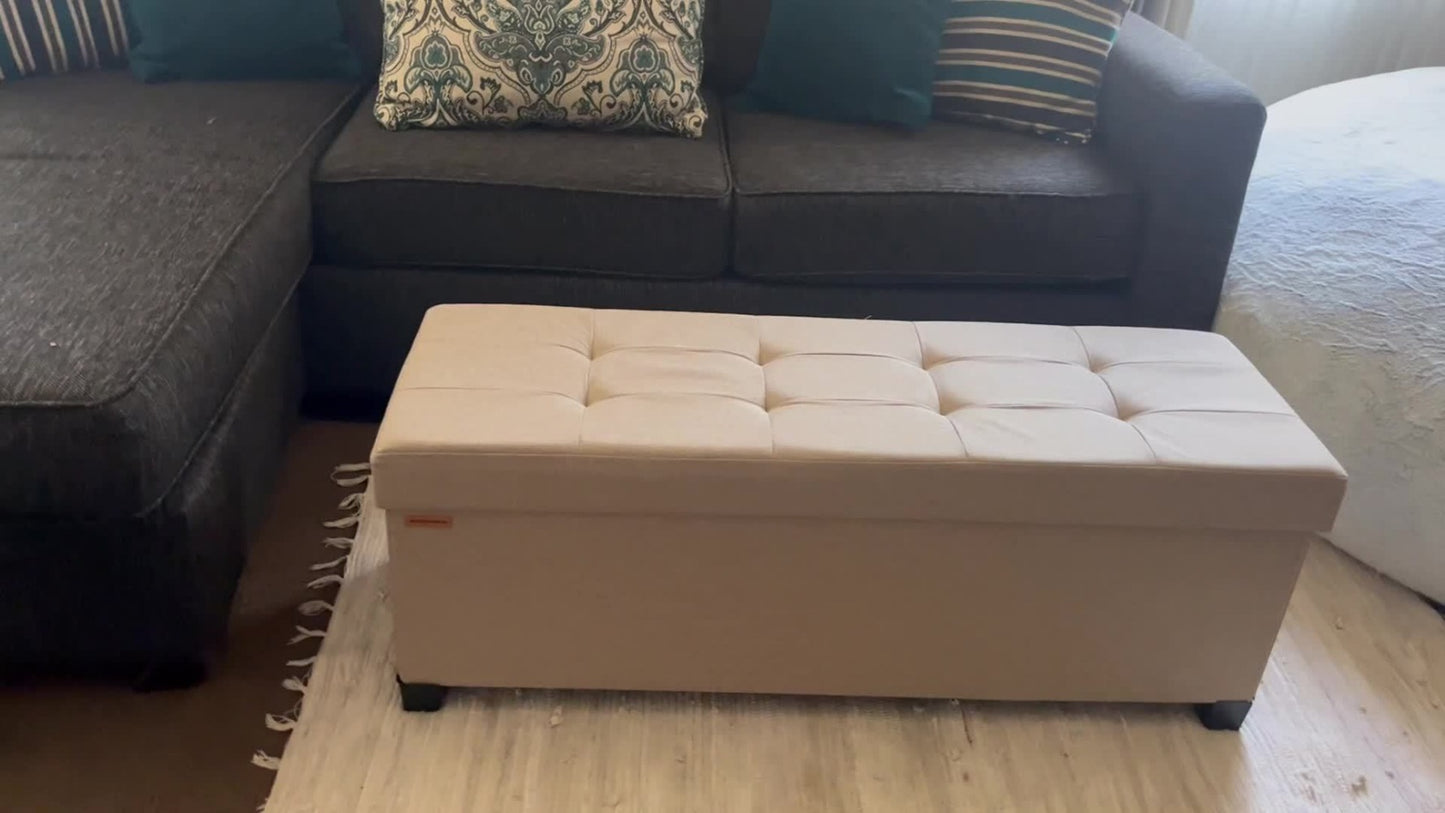 Foldable Storage Ottoman Bench 43 Inch Collapsible Upholstered Footrest Seat with Hidden Storage for Living Room Bedroom Entryway Camel Brown Cream White Gray Blue Black