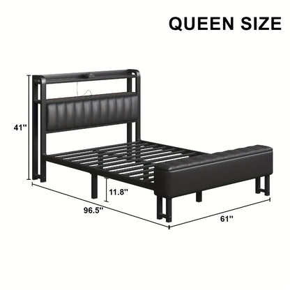 Metal Platform Bed with Starry Sky LED Lighting Storage Ottoman Upholstered Headboard Reinforced Legs Easy Assembly Bedroom Furniture