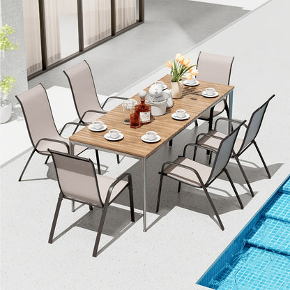 Stackable Patio Dining Chairs Set with Armrests Heavy Duty Breathable Textilene Outdoor Chairs Reinforced Iron Feet 330 LBS Capacity for Garden Lawn Backyard 4 6 8 Pack