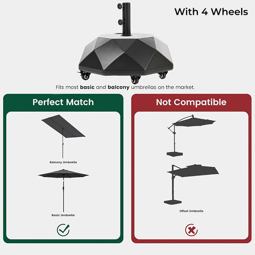 95/225lbs Patio Umbrella Stand Base with Wheels, Heavy Duty Rolling Weights, Outdoor Market Umbrella Base with 4 Wheels, 2 Locks, Refillable High-Density HDPE Material Umbrella Weights, for Lawn, Garden, Deck, Poolside