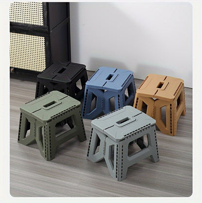 Square Plastic Folding Stool 330 lbs Heavy Duty Portable Collapsible Seat for Indoor Party Picnic Fishing, Durable PP Thickened Step Stool for Adults, Black Gray Blue