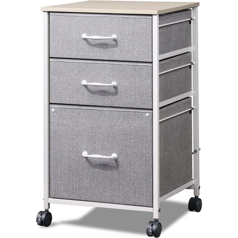 Mobile File Cabinet with 3 Drawers – Rolling Printer Stand, Fabric Vertical Filing Cabinet for A4 & Letter Size, Vintage Espresso Style Home Office Storage