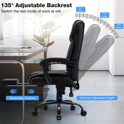 7-Point Vibrating Massage Office Chair with Heated, Ergonomic Desk Chairs with Footrest And 135 Degree Reclining High Back, Big And Tall Executive Office Chair 400LBS, Thick Cushion Gaming Chair for Home Office