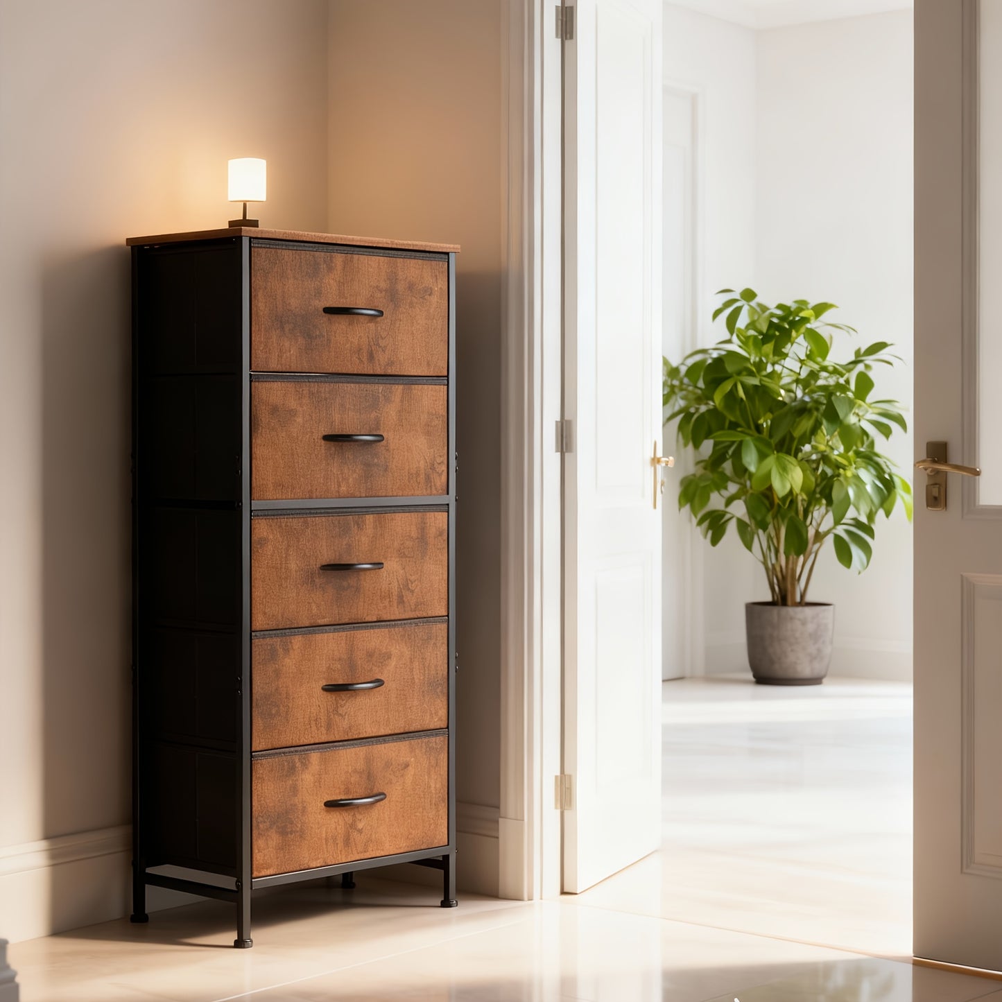 5-Drawer Heavy-Duty Storage Cabinet with Sturdy Steel Frame & Wood Top Rack - Freestanding Unit, 27"+ Height, 3.2+ Cu Ft Capacity, Multi-Drawer Organizer for Home, Office, Bedroom, Basement - Easy Assembly (Available in 4 Colors)