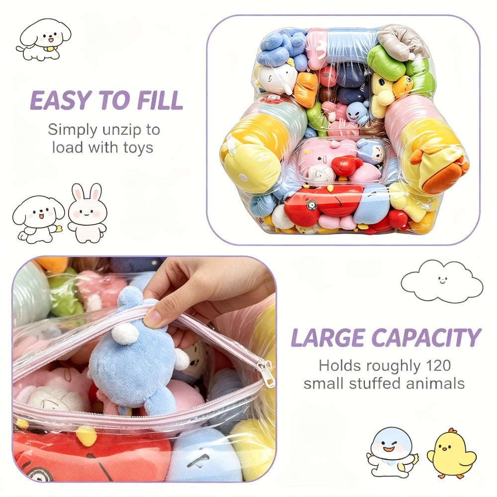Large Capacity Transparent PVC Plush Toy Storage Sofa - Stuffed Animal and Doll Organizer for Toy Room and Playroom Easy Clean Durable