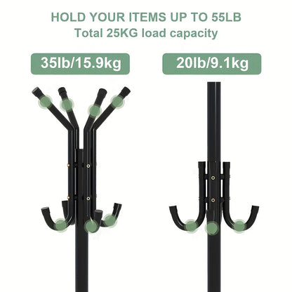 1pc Heavy-Duty Metal Coat Rack with 9-Tier Vertical Storage - Freestanding Space-Saving Clothing Organizer with Sturdy Iron Frame & Copper Finish, 27"+ Height, Easy Assembly for Entryway, Living Room, Bedroom, Dorm - Portable Garment Rack for Shirts