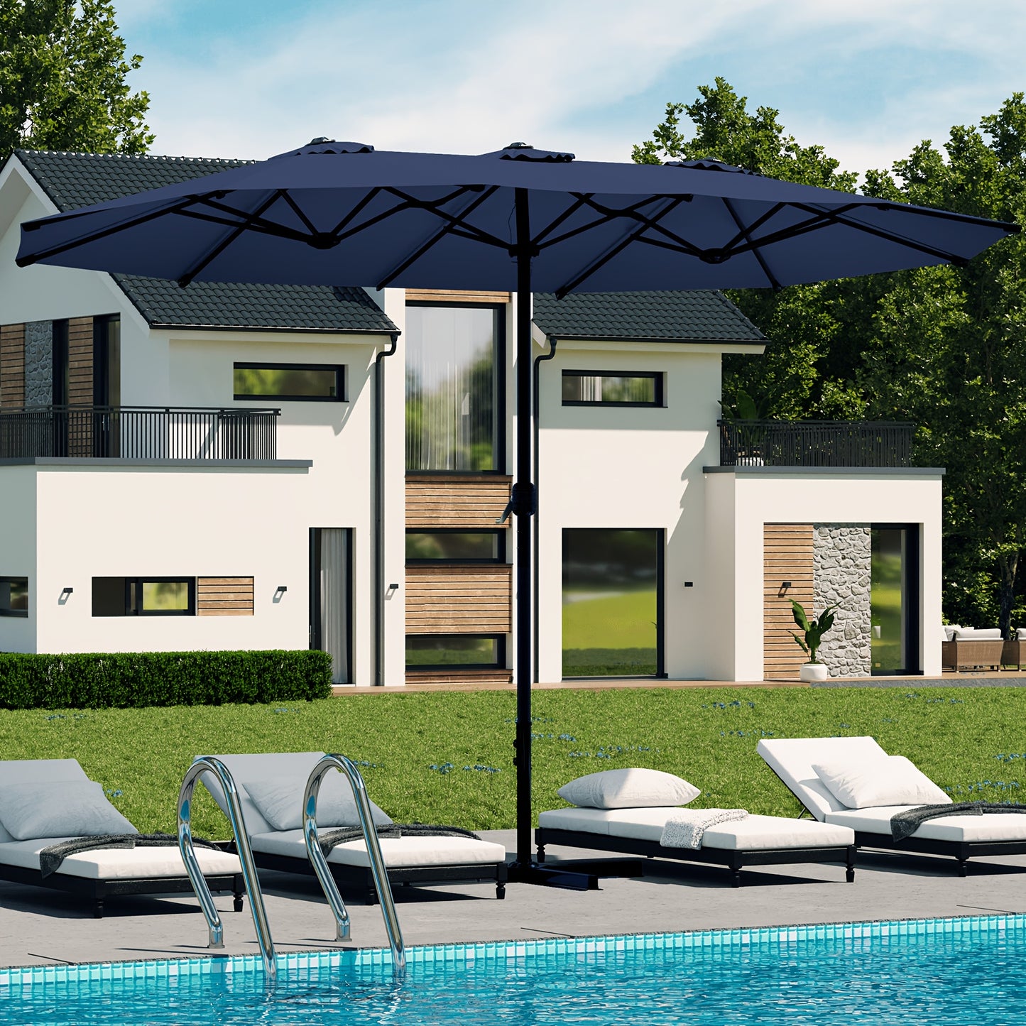 [Double-Sided Patio Umbrella] Yodolla Patio 15x9ft Double-Sided Patio Umbrella Outdoor Market Umbrella Large Umbrella Table Umbrellas With Crank Air Vents For Deck Pool