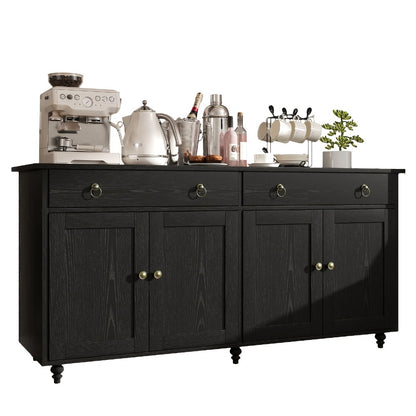 55" Buffet Cabinet with 4 Doors 2 Drawers & Adjustable Shelves, Modern Sideboard Coffee Bar Cabinet for Kitchen Dining Room Entryway Living Room, Black Storage Console