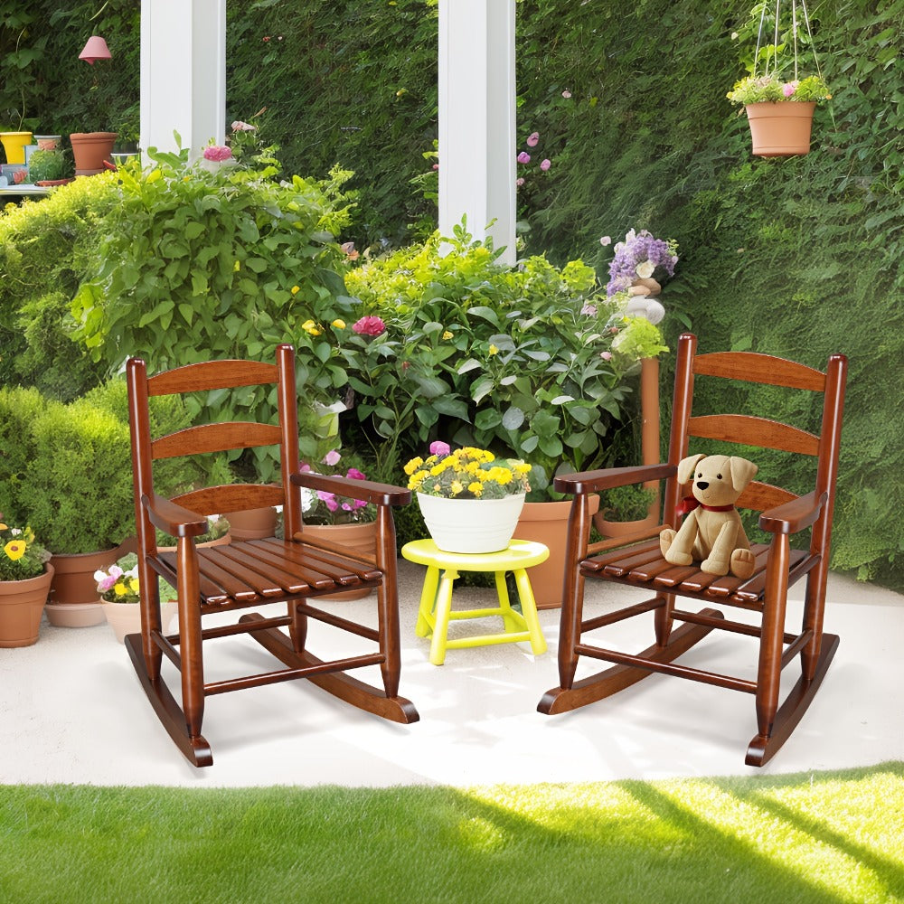 Kids Rocking Chair for 3-6 Ages, Small-Size, 14.8 X 18.5 X 22.6In, Solid Wood Material, All-Weather Wooden Porch Rocker with High Backrest, Ideal for Outdoor&Inddor, Birthday/Festival Gift for Children, Teak