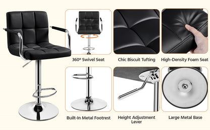 Costoffs 2pcs PU Leather Bar Stools Adjustable Swivel Stools Kitchen Chairs with Large Steel Base, Backrests & Footrest for Dining Room, Kitchen Island, Home Bar Counter, Christmas Gift