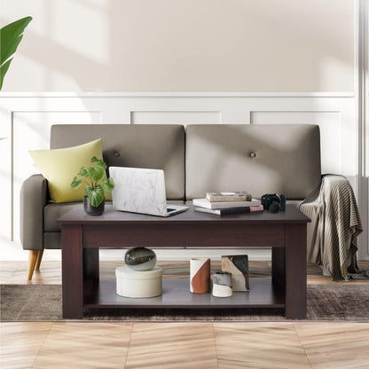 41" Lift Top Coffee Table with Hidden Storage Compartment & Rising Tabletop - Space-Saving Retro Modern Lift-Top Mechanism, Bottom Shelf Suitable for Home Office, Living Room, Reception Desk - Assembly Required, Wood