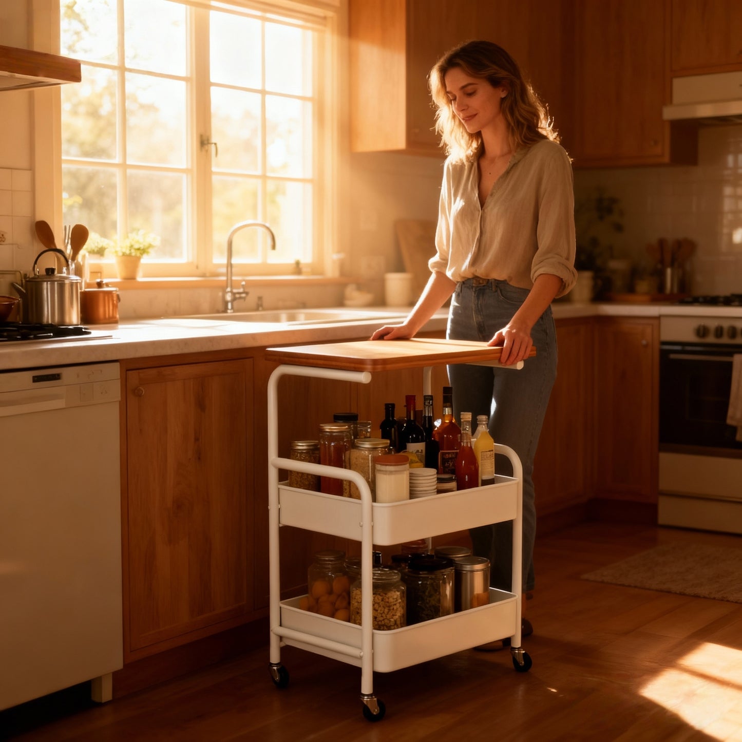 Multi-functional Rolling Kitchen Storage Trolley, White/ Black Multi-layer Mobile Storage Rack, Sturdy Metal Frame, Suitable for Living Room, Bedroom, Kitchen, Bathroom, Office - Easy to Assemble, Smooth-rolling Casters.