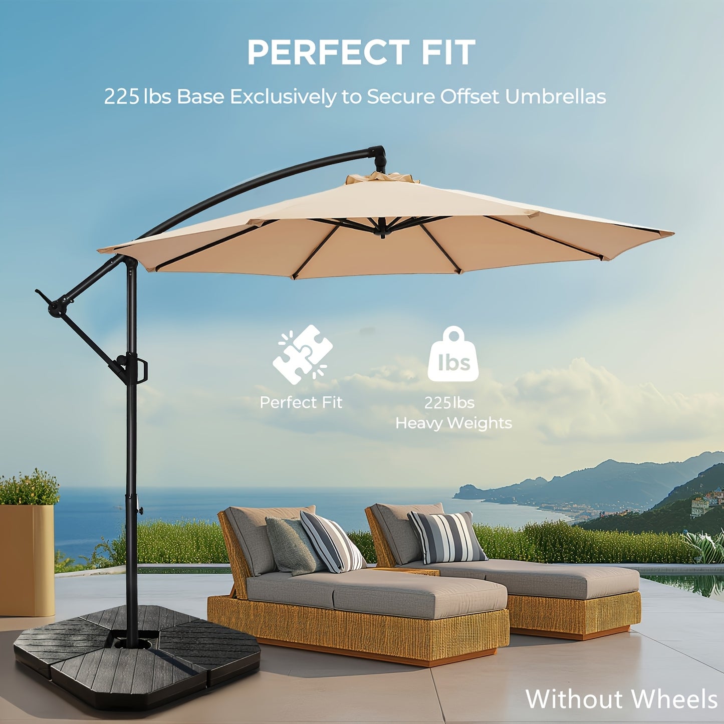95/225lbs Patio Umbrella Stand Base with Wheels, Heavy Duty Rolling Weights, Outdoor Market Umbrella Base with 4 Wheels, 2 Locks, Refillable High-Density HDPE Material Umbrella Weights, for Lawn, Garden, Deck, Poolside