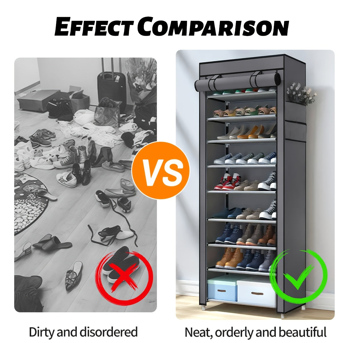 6/8/10 Tier Shoe Organizer with Nonwoven Fabric Cover Shoe Cabinet, Easy to Assemble, Portable Shoe Cabinet, Shoe Storage Shelf for 27-35 Pairs Of Shoes, Suitable for Various Scenes Such As Entryway, Suitable for Sneakers, High Heels, And Boots