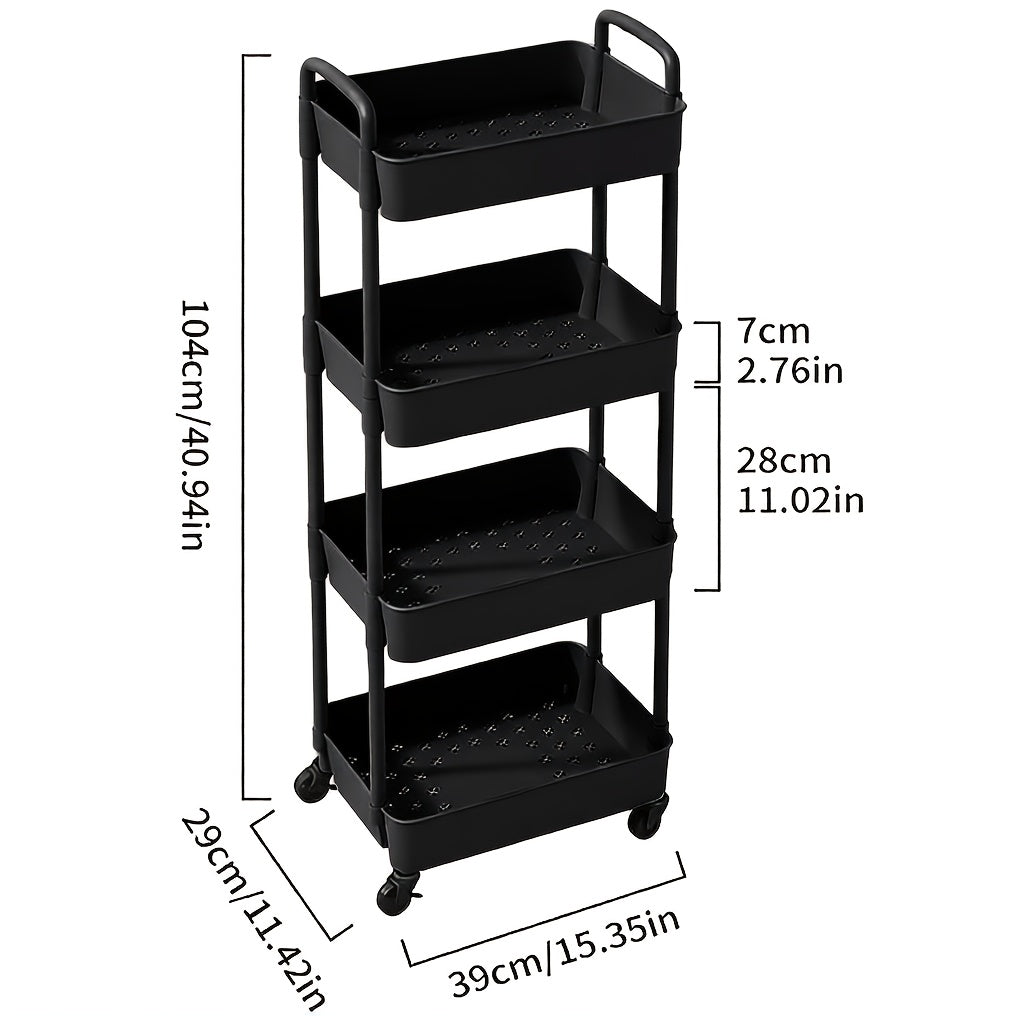 3 Tier Multifunctional Rolling Cart with Drawer, Durable Plastic Rolling Cart- with Drawers And Lockable Wheels, Includes Practical Accessories Like Cup Holders And Hooks - Easy Assembly Storage Cart, for Kitchen, Bathroom, Living Room