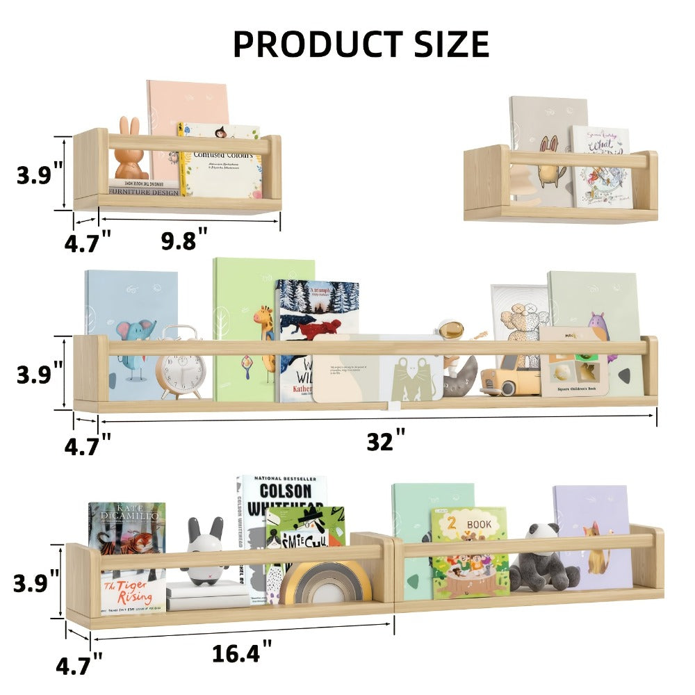 5pcs White Nursery Bookshelves Set - DIY Floating Shelves with 5-Tier Storage (32in, 2x16.5in, 2x10in) - Wall-Mounted Kids Room Shelving Suitable for Nursery, Room, Kids' Room - Easy Assembly, Space-Saving Bookcase