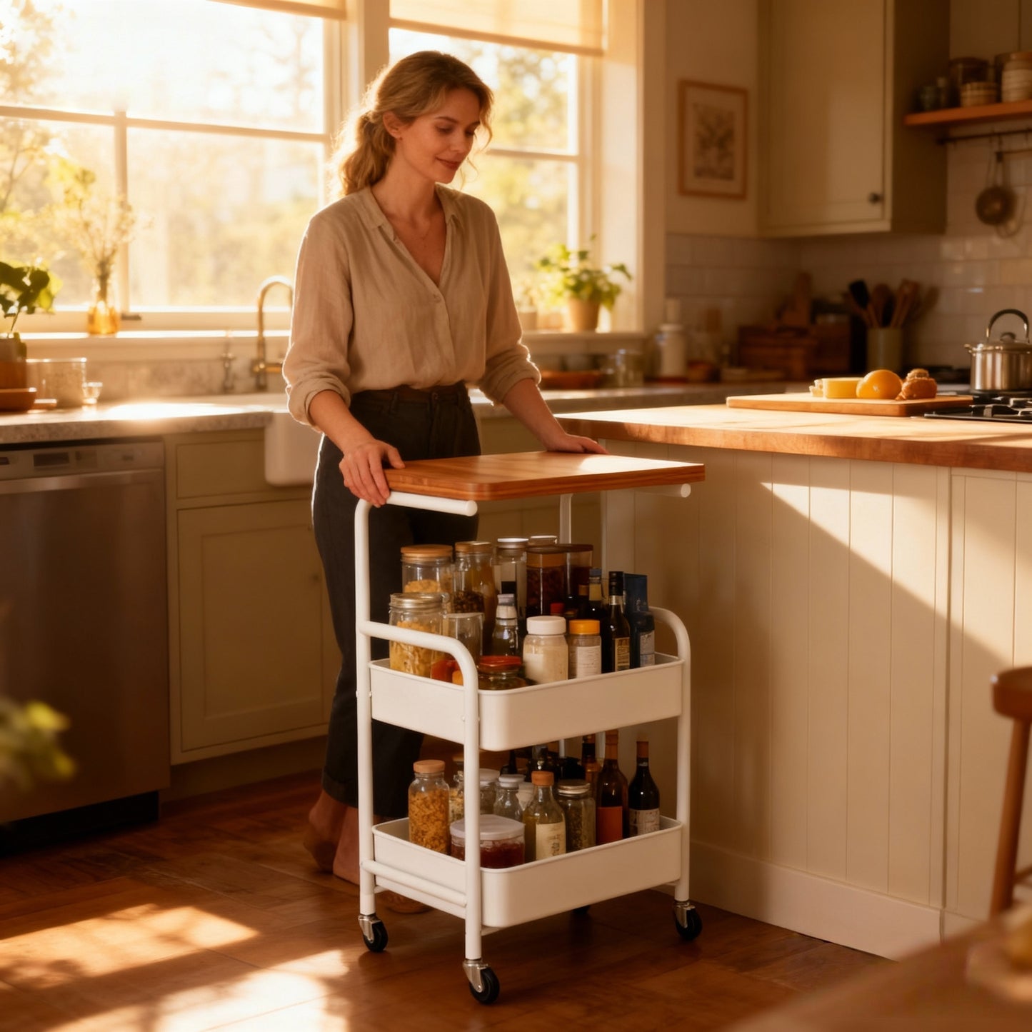 Multi-functional Rolling Kitchen Storage Trolley, White/ Black Multi-layer Mobile Storage Rack, Sturdy Metal Frame, Suitable for Living Room, Bedroom, Kitchen, Bathroom, Office - Easy to Assemble, Smooth-rolling Casters.