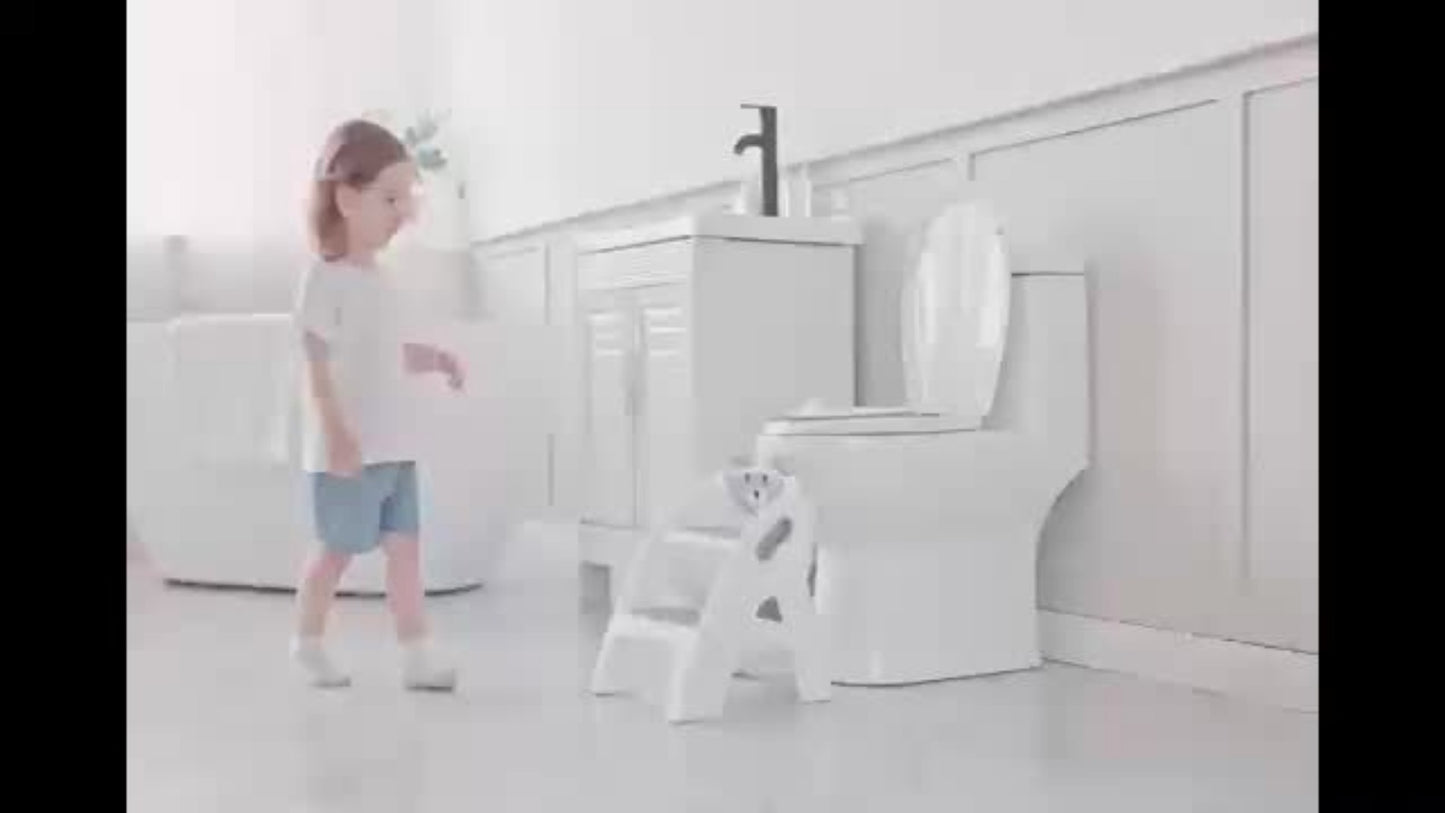 Foldable 2-Step Kids Step Stool with Handle & Non-Slip Design, Toddler Step Stool for Bathroom Sink Kitchen Bedroom Counter, Lightweight Portable Child Safety Stool