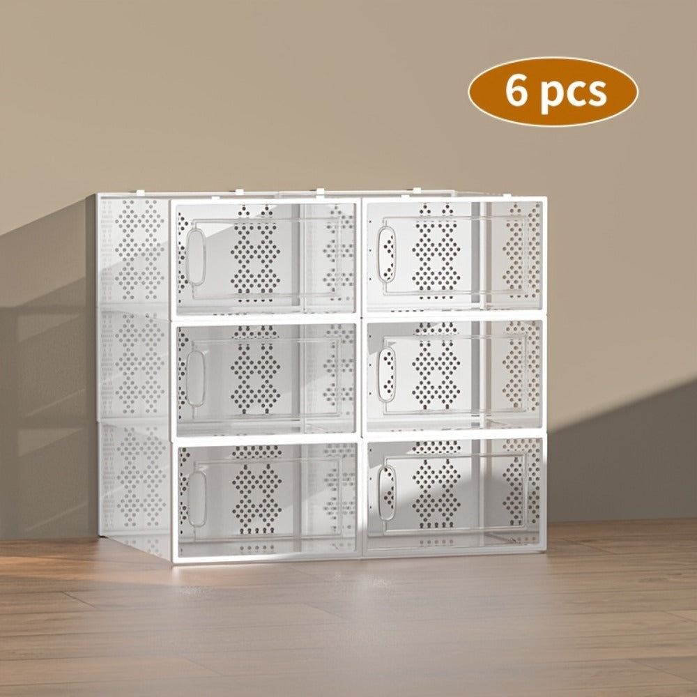 Clear Stackable Shoe Storage Boxes with Flip Top Lid, Foldable Plastic Shoe Organizer for Closet, Sneaker Container Bins – 6/10/12/24 Pack, Black or White