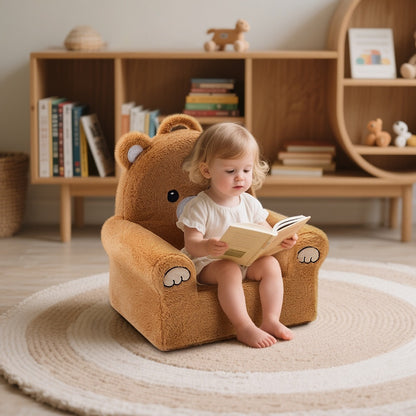Kids Sofa & Armchair, Teddy Bear Recliner for Toddlers, Memory Foam Padded Reading Nook Chair, Supportive Animal Lounge Chair for Kids, Soft Brown Plush Nursery Seating for Boys & Girls