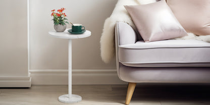 Marble Base Outdoor Round Side Table – Small Pedestal Drink Table for Patio, Sofa & Chair | 12.6" Cocktail End Table, Set of 1 or 2