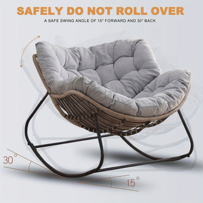 Patio Rocking Chair, A Papasson Recliner, Lounge/Egg Chair Outdoor/Indoor, Comfy Reading Chair for Porch/Garden/Patio/Camping, Spring/Summer Outdoor Furniture, Easter Gift, with Cushion