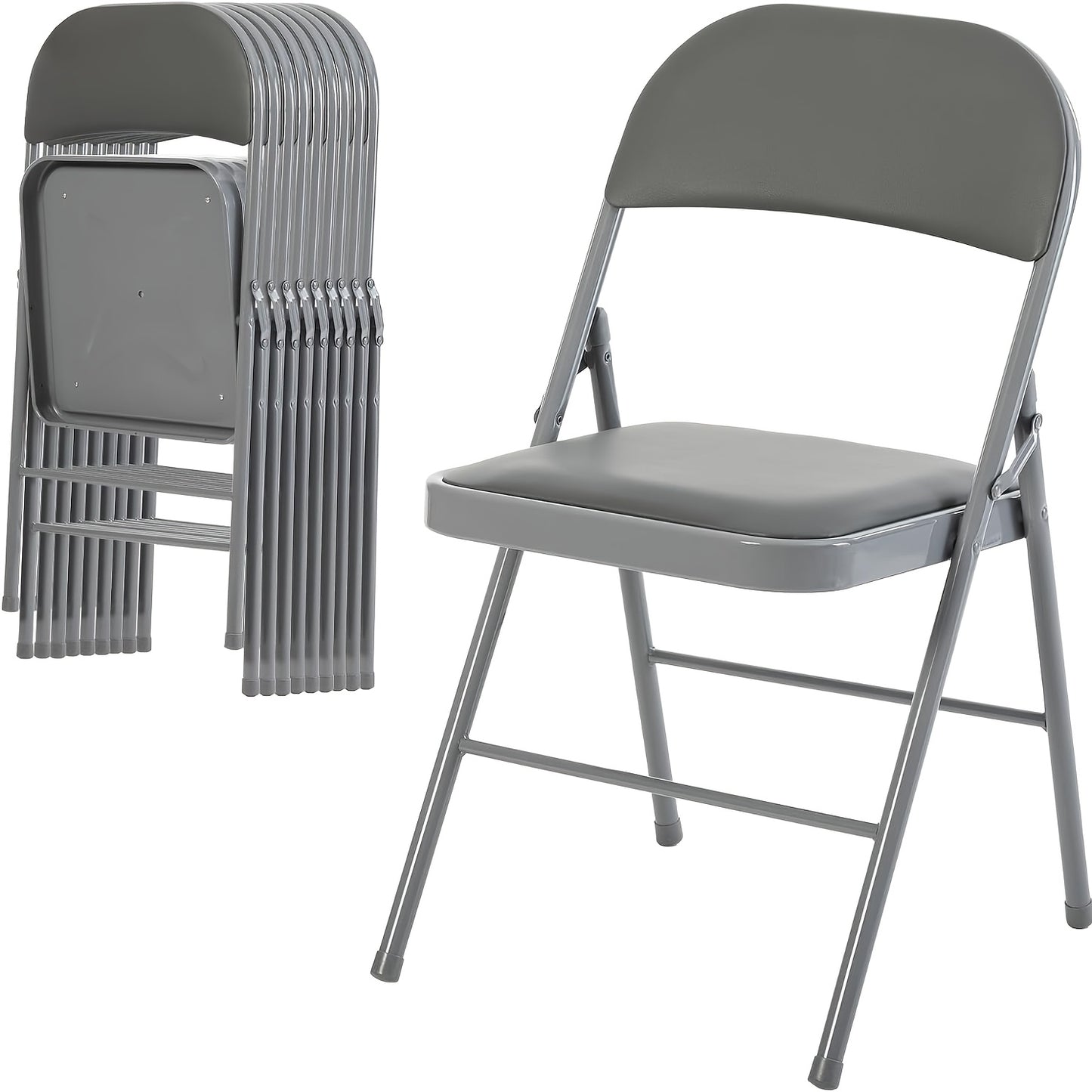 PU Leather Folding Chairs with Padded Seats & Steel Frame, Portable Stackable Chairs for Events Weddings Dining Home Office Church, 2 4 8 10 12 20 Packs Available in Khaki Black Grey