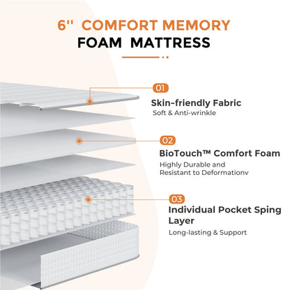 SweetNight 6/8/10/12/14 inch Memory Foam Hybrid Mattress With Pocket Springs, Twin Xl, Full, Queen, King, Sizes In A Box, Medium Firm, Mattresses For Support Comfort, Fiberglass-Free