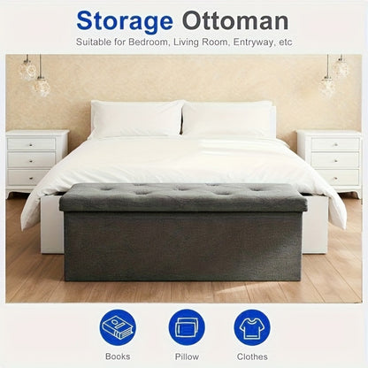 Foldable Storage Ottoman Bench 30 or 43 Inch, Padded Folding Ottoman Stool with Hidden Storage for Bedroom Living Room, End of Bed Bench Footrest Chest, Gray