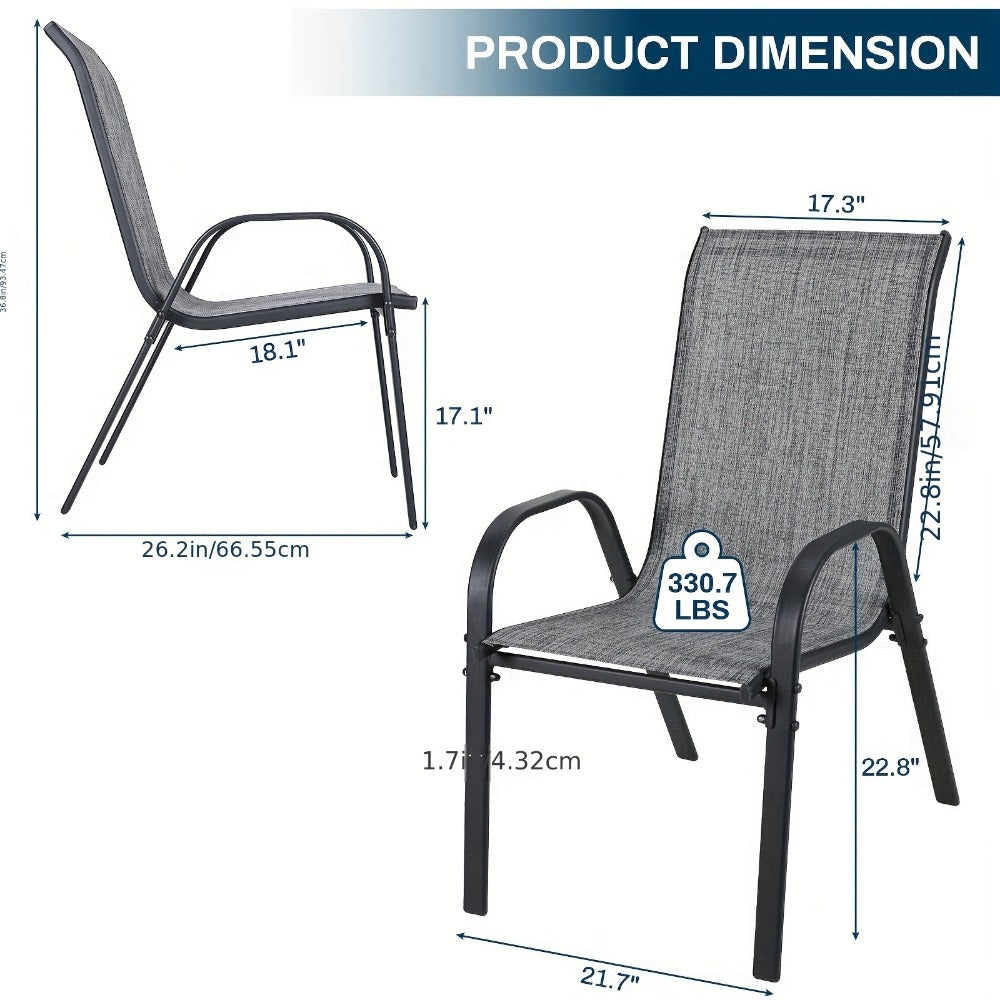 Stackable Patio Dining Chairs Set with Armrests Heavy Duty Breathable Textilene Outdoor Chairs Reinforced Iron Feet 330 LBS Capacity for Garden Lawn Backyard 4 6 8 Pack