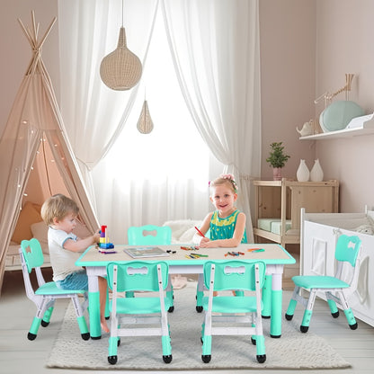 Adjustable Tables And 6 Chair Suits, Game Activity Table Sets With Graffiti Desktop, Preschool Table For Reading, Drawing, Eating, For Boys And Girls Halloween Christmas Gifts