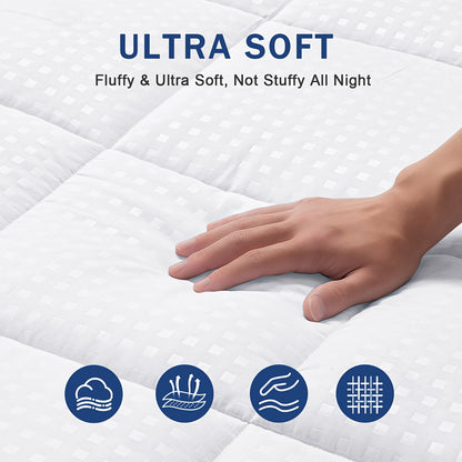 [Cooling Mattress Topper] Cooling Mattress Topper - Cooling Plush Mattress Pad Cover - Pillow Top Deep Pocket With Breathable 7D Spiral Fiber Filling Cooling Mattress Cover Protector, Mattress Encasements Mattress Pad Premium Mattress Cover
