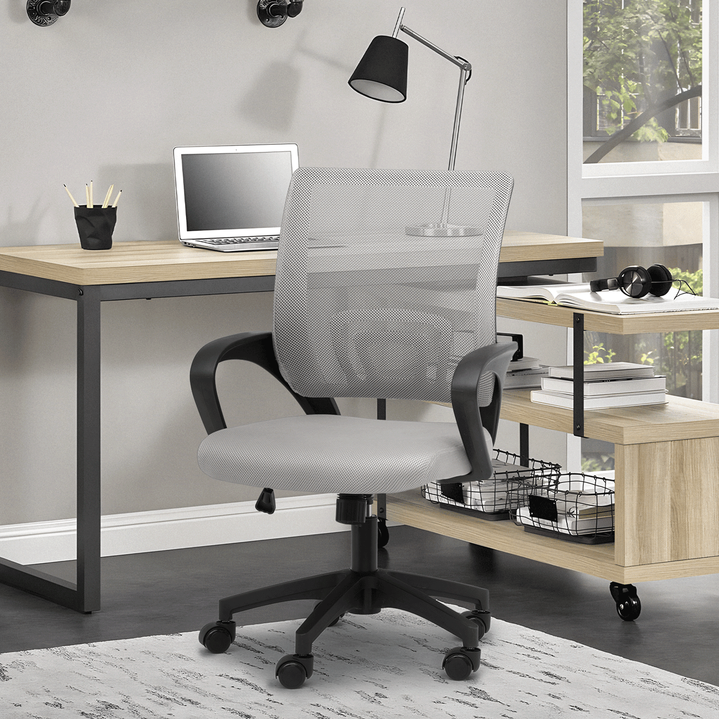 Mesh Office Home Chair, Mid Back Ergonomic Rolling Swivel Chair with Padded Seat and Armrest