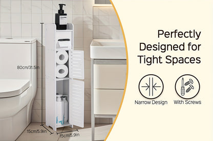 Small Bathroom Storage Cabinet, Slim And Crafted PVC Organizer, Ideal for Tight Spaces, Easy to Assemble And Durable, Multi-Purpose Toilet Paper Holder Cabinet for Bathroom, Bedroom And Living Room, (8Mm Material Thickness)