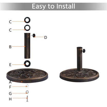 Costoffs 22lbs 17.5’’ Outdoor Patio Heavy Duty Market Umbrella Base Stand Round All Weather Umbrella Base