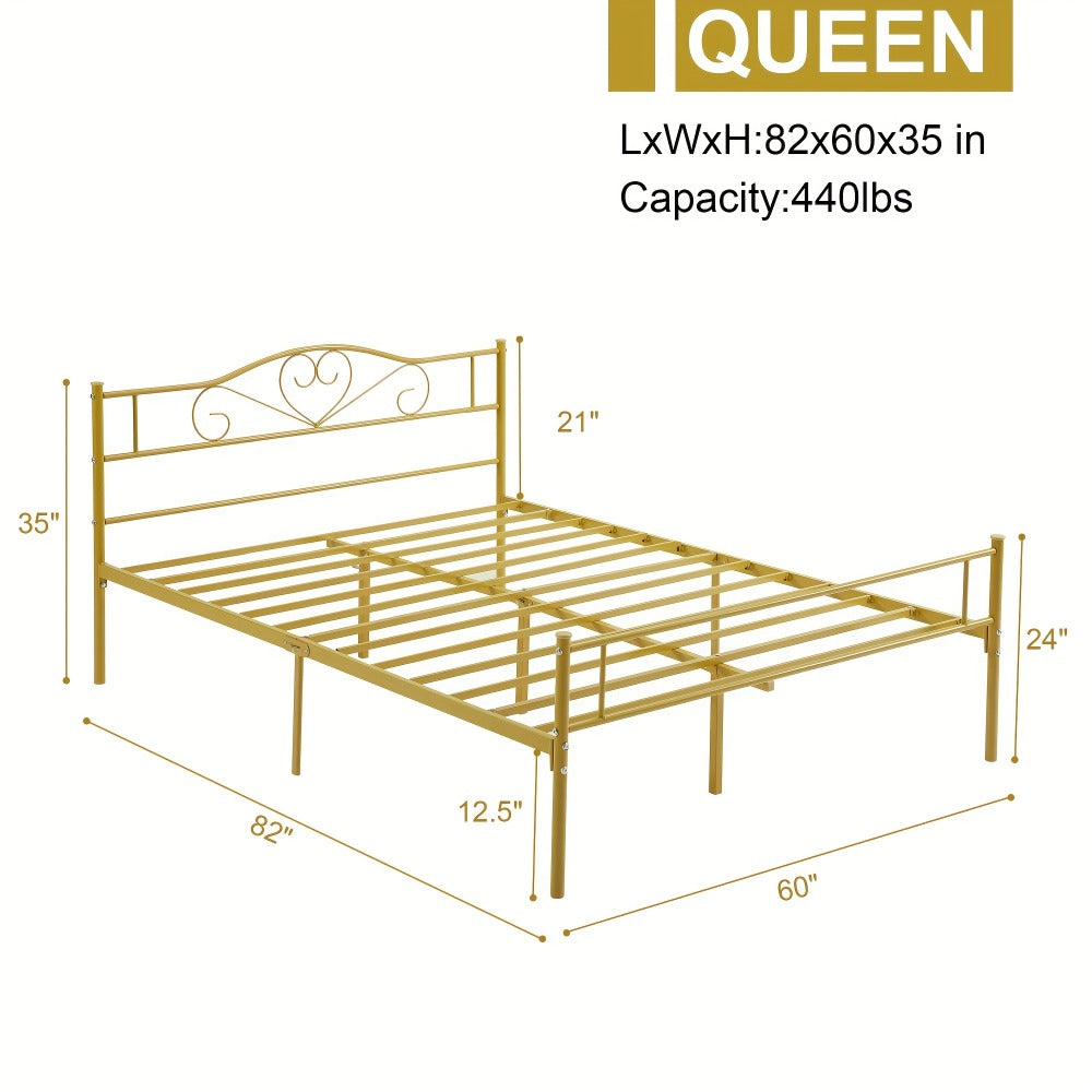 Metal Platform Bed Frame with Headboard and Footboard Steel Slat Support No Box Spring Needed Noise Free - Twin Full Queen Sizes for Bedroom Guest Room Dorm | Black White Gold Pink