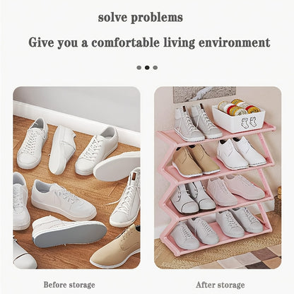 4-Tier Z-Shaped Shoe Rack, Durable Plastic Independent Storage Boxes, Curved Design, Multi-Function Storage Rack, Easy Assembly Freestanding Shoe Rack, No Tools Required, Compact Design, Suitable for Living Room Or Dorm, Stackable And Space-Saving