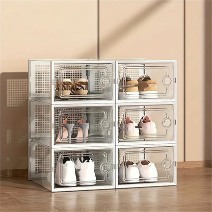 Transparent Shoe Boxes with Lid Stackable Foldable Clear Shoe Storage Organizer Set 6 12 24 Pcs Space Saving Plastic Shoe Containers for Closet Bedroom Entryway Dorm