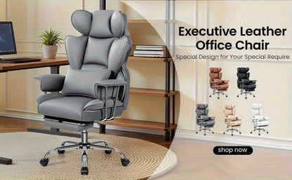 KERDOM Big & Tall Executive Office Chair with Footrest - Heavy Duty 500lbs Capacity Ergonomic High Back Reclining Chair, Adjustable Height, Lumbar Support & Manual Recline, Heavy-Duty Swivel Computer Desk Chair with Soft Cushioned & Backrest for Hom