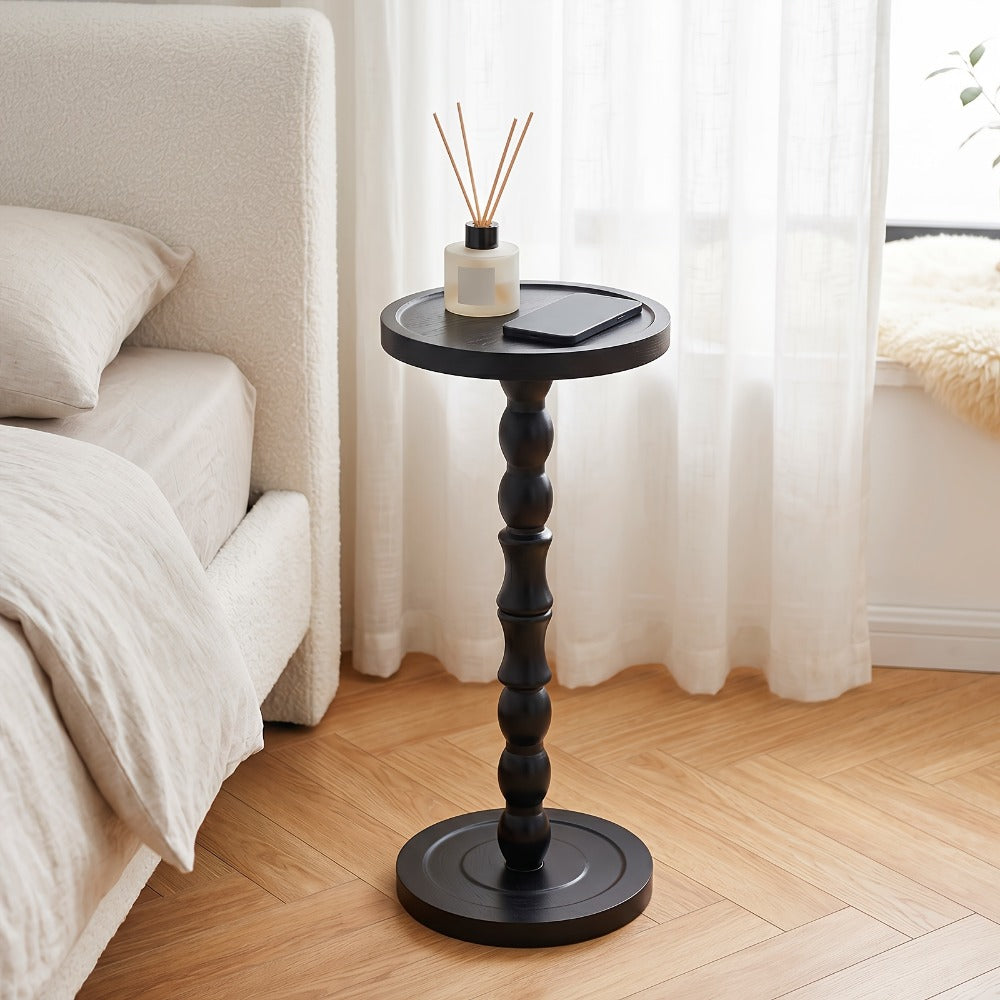 Small Side Table with Solid Wood Legs Modern Accent Table for Living Room Bedroom & Office - Plant Stand Coffee Table End Table for Small Spaces | Walnut Black Round Table Options