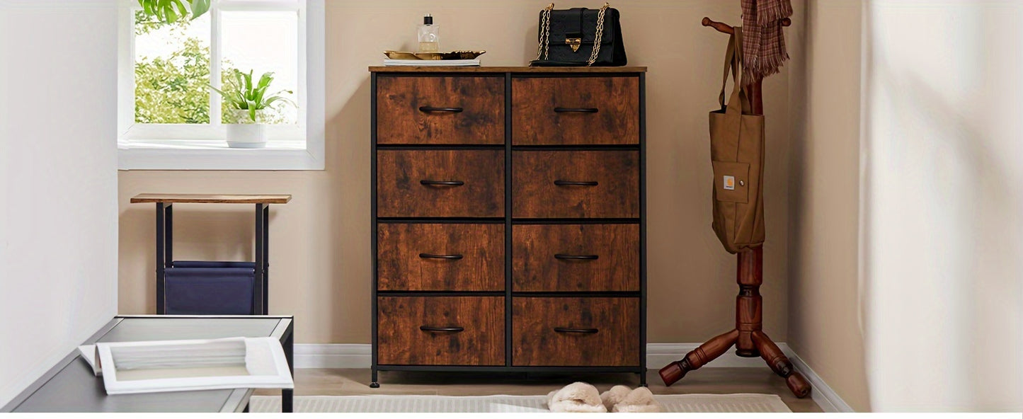 [8-Drawer Dresser] Dresser for Bedroom with 8 Drawers, Clothes Drawer Fabric Closet Organizer, Dresser with Metal Frame And Wood Tabletop, Chest Storage Tower for Bedroom, Living Room, Entryway
